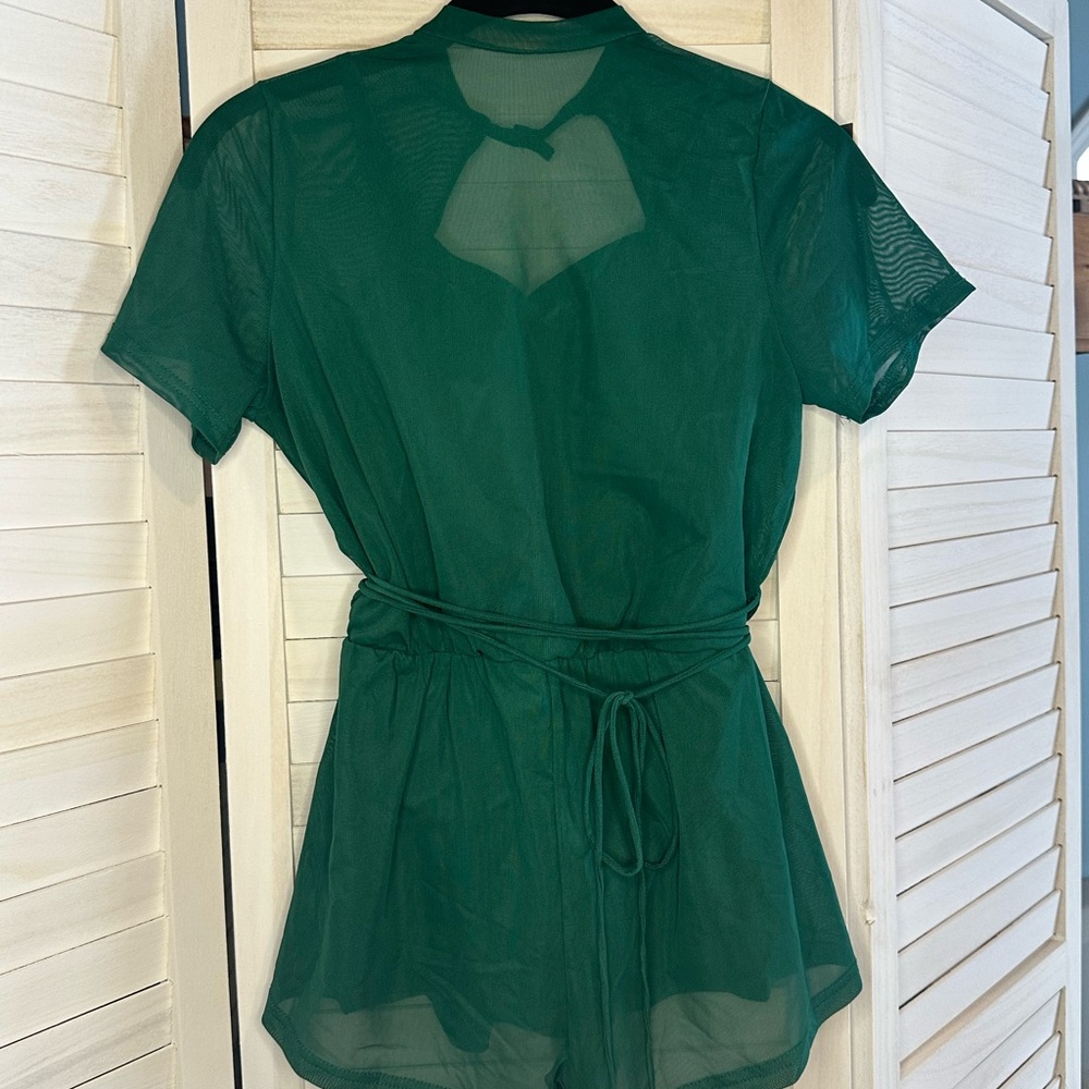 Balera Green Mock Neck Mesh Romper Costume, Size large child